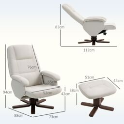 HOMCOM Swivel Recliner Chair with Footstool & Wooden Base in Beige - Size: Armchair - thumbnail 3
