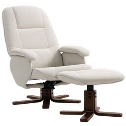 HOMCOM Swivel Recliner Chair with Footstool & Wooden Base in Beige - Size: Armchair - thumbnail 2