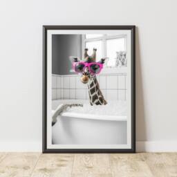 60 SECOND MAKEOVER Giraffe Pink Glasses Quirky Animal Print - Size: A4 - thumbnail 1