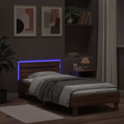 Berkfield Home Bed Frame without Mattress with LED Lights Brown Oak 90x190 cm Single - thumbnail 4
