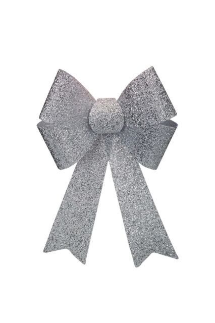 VFM e-Store Tinsel Bow Light Up Christmas Decoration X 1 29cm x 43cm x 10cm Silver - Size: 29 cm x 43 cm x 10 cm - image 1