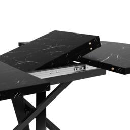 BTM Extendable Dining Table Round to Oval Metal Frame Kitchen Table in Black - thumbnail 8