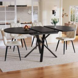 BTM Extendable Dining Table Round to Oval Metal Frame Kitchen Table in Black - thumbnail 9