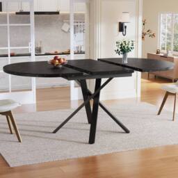 BTM Extendable Dining Table Round to Oval Metal Frame Kitchen Table in Black - thumbnail 1