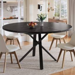 BTM Extendable Dining Table Round to Oval Metal Frame Kitchen Table in Black - thumbnail 3