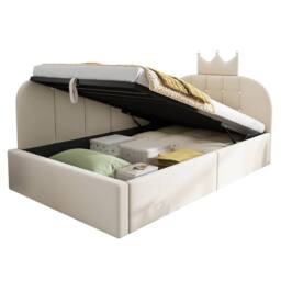 STILVORA 3ft Single Day Bed with Hydraulic Storage in Beige Velvet - thumbnail 8