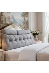 Living and Home Wedge Headboard Pillow with Removable Cover and 2 Bolster Pillows in Grey - thumbnail 1
