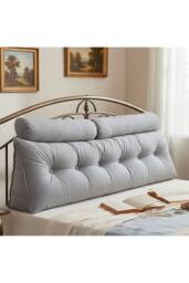 Living and Home Wedge Headboard Pillow with Removable Cover and 2 Bolster Pillows in Grey - thumbnail 2