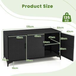 Costway 318 L Patio Wicker Storage Cabinet 3 Door Deck Box Indoor PE Rattan Storage Bin in Black - thumbnail 3