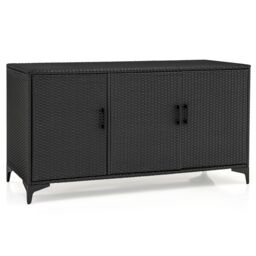 Costway 318 L Patio Wicker Storage Cabinet 3 Door Deck Box Indoor PE Rattan Storage Bin in Black - thumbnail 2