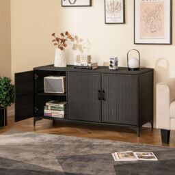 Costway 318 L Patio Wicker Storage Cabinet 3 Door Deck Box Indoor PE Rattan Storage Bin in Black - thumbnail 1
