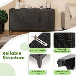 Costway 318 L Patio Wicker Storage Cabinet 3 Door Deck Box Indoor PE Rattan Storage Bin in Black - thumbnail 4