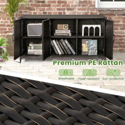 Costway 318 L Patio Wicker Storage Cabinet 3 Door Deck Box Indoor PE Rattan Storage Bin in Black - thumbnail 5