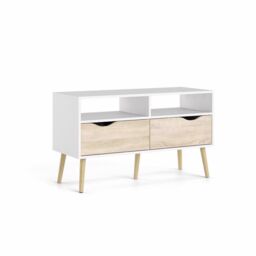 FWStyle Oslo 2 Drawer White Oak Modern TV Cabinet Stand - thumbnail 1