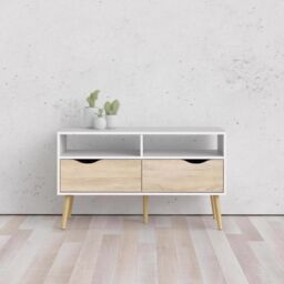 FWStyle Oslo 2 Drawer White Oak Modern TV Cabinet Stand - thumbnail 4