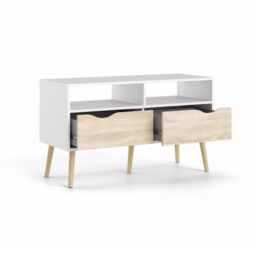 FWStyle Oslo 2 Drawer White Oak Modern TV Cabinet Stand - thumbnail 2