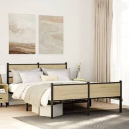 Berkfield Home Elegant Bed Frame Frame Sonoma Oak 150x200 cm King Size Wood in Brown - thumbnail 2