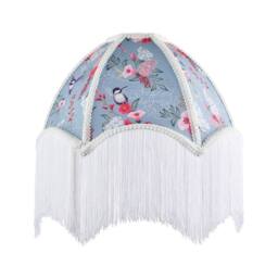 Happy Homewares 1920s Vintage Duck Egg Lamp Shade with Vibrant Flowers & Birds Decor in Duck Egg Blue - Size: 14 inches