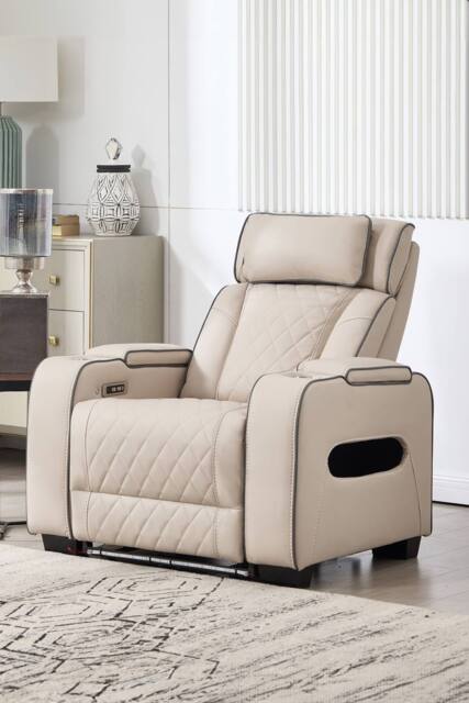 More4Homes Capri Electric Recliner Cinema Chair w USB/C Charging & LED Lighting in Beige - Size: 1 Seater - image 1