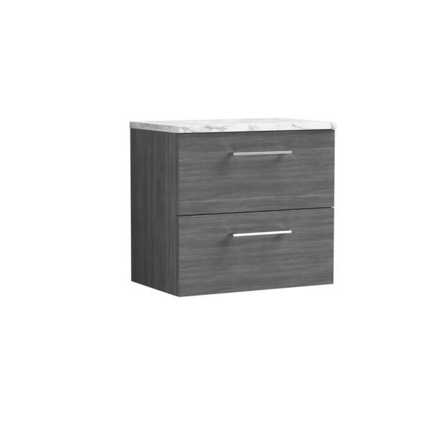 Balterley Level 600mm Wall Hung 2 Drawer & Laminate Worktop Anthracite Woodgrain in Grey - image 1