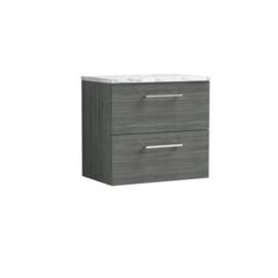 Balterley Level 600mm Wall Hung 2 Drawer & Laminate Worktop Anthracite Woodgrain in Grey - thumbnail 1