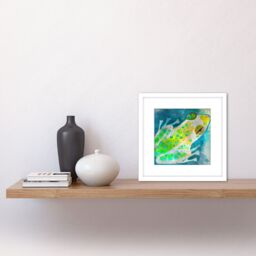 Artery8 Watercolour Frog Toad Pond Lake Blue Green Painting Square Wooden Framed Wall Art Print Picture 8X8 Inch in White - thumbnail 2