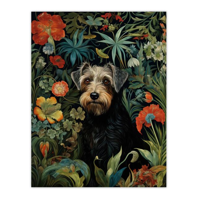 Artery8 Border Terrier Dog On Elegant Wildflower Floral Backdrop William Morris Style Pattern Artwork Unframed Wall Art Print Poster Home Decor - image 1