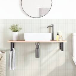 Berkfield Home Basin Shelf Wall Mounted Steel & Solid Wood Oak in Light Tan - thumbnail 3