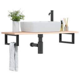 Berkfield Home Basin Shelf Wall Mounted Steel & Solid Wood Oak in Light Tan - thumbnail 2