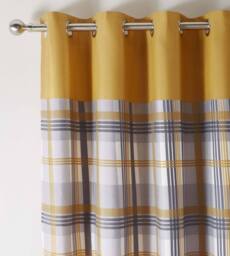 Portfolio Home Orleans Tartan Check Striped Fully Lined Eyelet Curtains 2 Panel Pair in Yellow - Size: 168 cm width x 183 cm drop - thumbnail 2