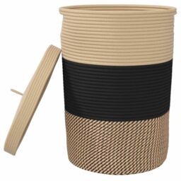 Berkfield Home Storage Basket with Lid Black & Beige √ò37x50 cm Cotton - Size: 37x50 cm - thumbnail 4