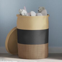 Berkfield Home Storage Basket with Lid Black & Beige √ò37x50 cm Cotton - Size: 37x50 cm