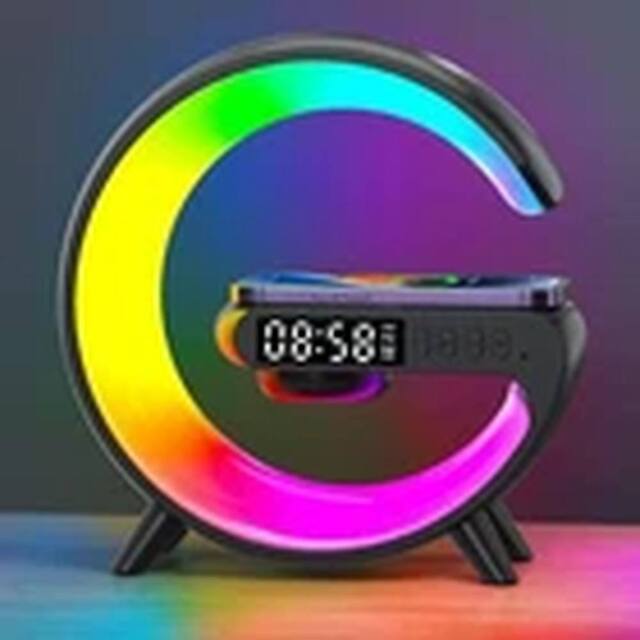 EONLION Black Wireless Charger Bluetooth Speaker RGB Alarm Clock Night Light - image 1