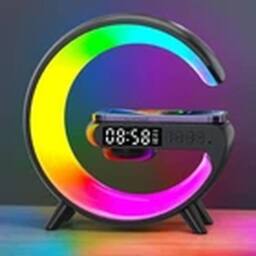 EONLION Black Wireless Charger Bluetooth Speaker RGB Alarm Clock Night Light - thumbnail 1