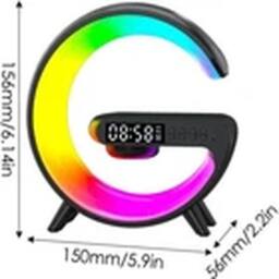 EONLION Black Wireless Charger Bluetooth Speaker RGB Alarm Clock Night Light - thumbnail 2