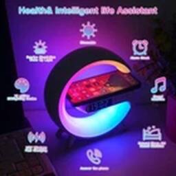 EONLION Black Wireless Charger Bluetooth Speaker RGB Alarm Clock Night Light - thumbnail 3