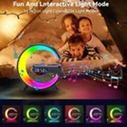 EONLION Black Wireless Charger Bluetooth Speaker RGB Alarm Clock Night Light - thumbnail 4