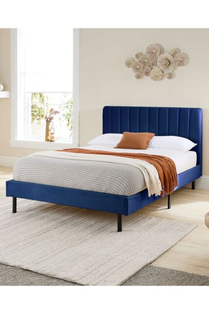 Aspire Rosella Upholstered Bed in Blue - Size: Double - image 1