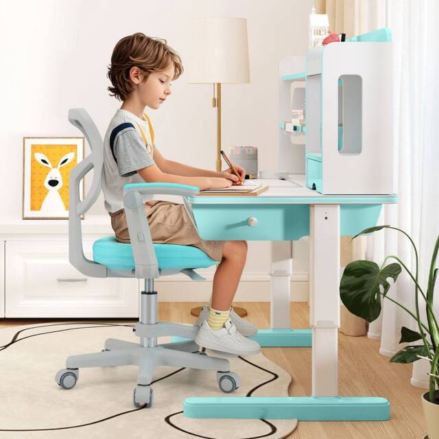 Costway Kids Desk Chair Children Study Chair w/Adjustable Height in Aqua - image 1