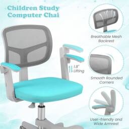 Costway Kids Desk Chair Children Study Chair w/Adjustable Height in Aqua - thumbnail 7