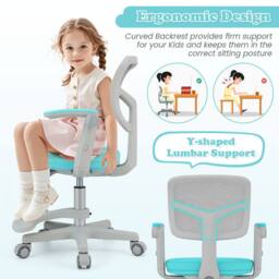 Costway Kids Desk Chair Children Study Chair w/Adjustable Height in Aqua - thumbnail 4