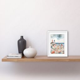 "Artery8 Wall Art Print Lighthouses On Multicoloured Pebble Beach Watercolour Painting Artwork Framed 9X7 Inch in White - Size: W7"" x H9""" - thumbnail 2