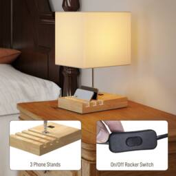 HOMCOM Table Lamp with 3 Slots, Bedside Lamp with Solid Wood Base in White - thumbnail 6