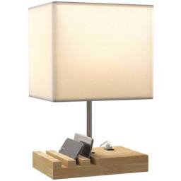 HOMCOM Table Lamp with 3 Slots, Bedside Lamp with Solid Wood Base in White - thumbnail 2