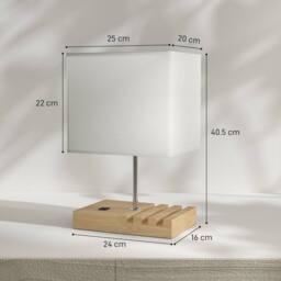 HOMCOM Table Lamp with 3 Slots, Bedside Lamp with Solid Wood Base in White - thumbnail 3