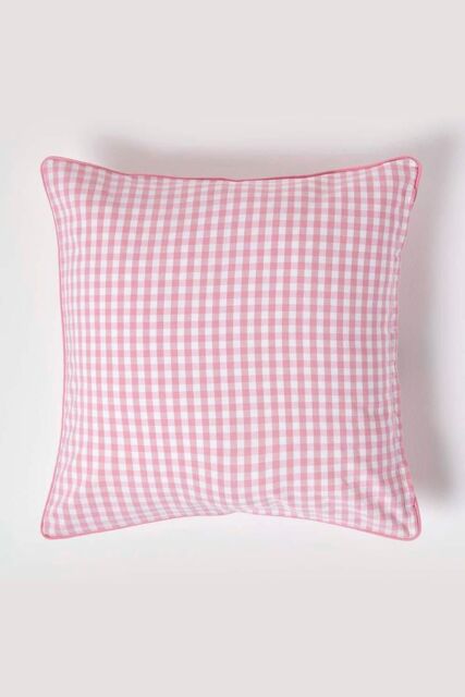 Homescapes Cotton Gingham Check Cushion Cover in Pink - Size: 60 cm x 60 cm - image 1