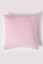 Homescapes Cotton Gingham Check Cushion Cover in Pink - Size: 60 cm x 60 cm - thumbnail 1