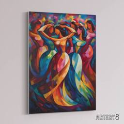 "Artery8 Latino Merengue Dancers Colourful Canvas Wall Art Print - Size: W18"" x H24""" - thumbnail 2