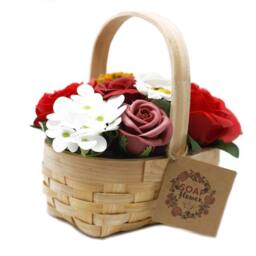 Serenityy Medium Red Soap Flower Bouquet in Wicker Basket