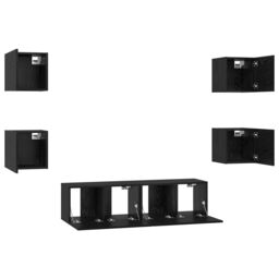 Berkfield Home TV Cabinet Wall-mounted Other with Storage with Door 6 pcs Black oak Medium Engineered wood - thumbnail 7
